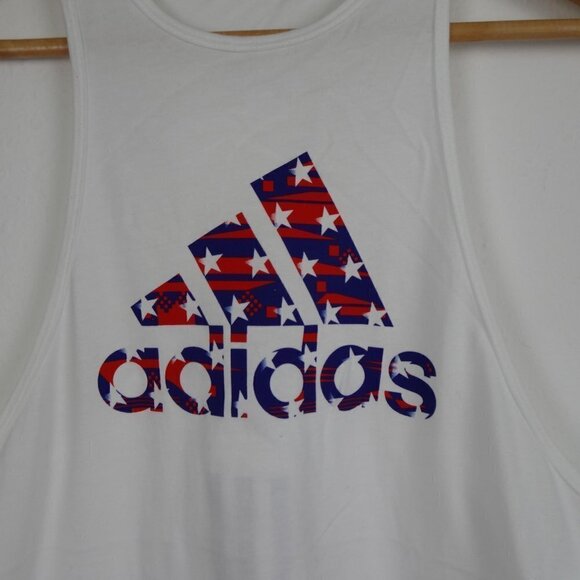 Adidas Tank Top Women's Medium White Work Out Exercise Loose Fit Flag American - Picture 3 of 7